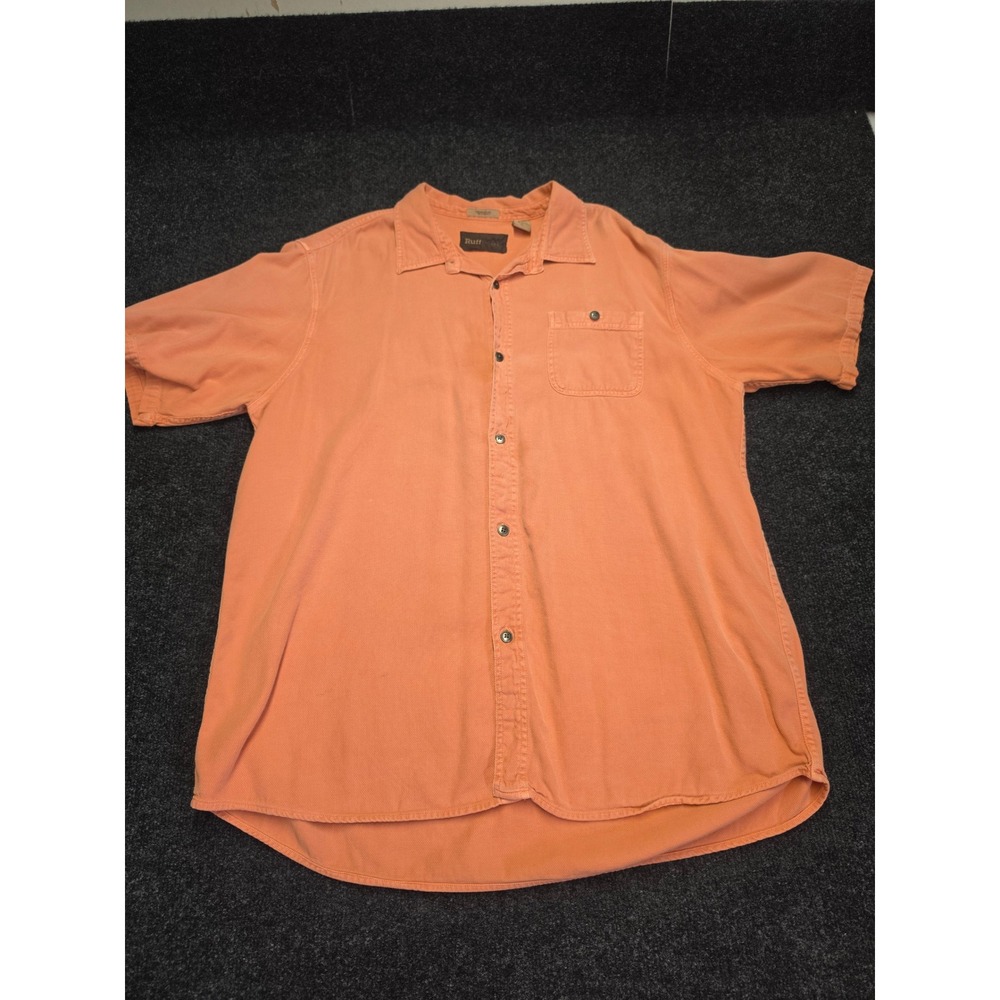 RuffHewn Mens XL Short Sleeve Button Down Shirt Coral Orange Cotton Silk Blend